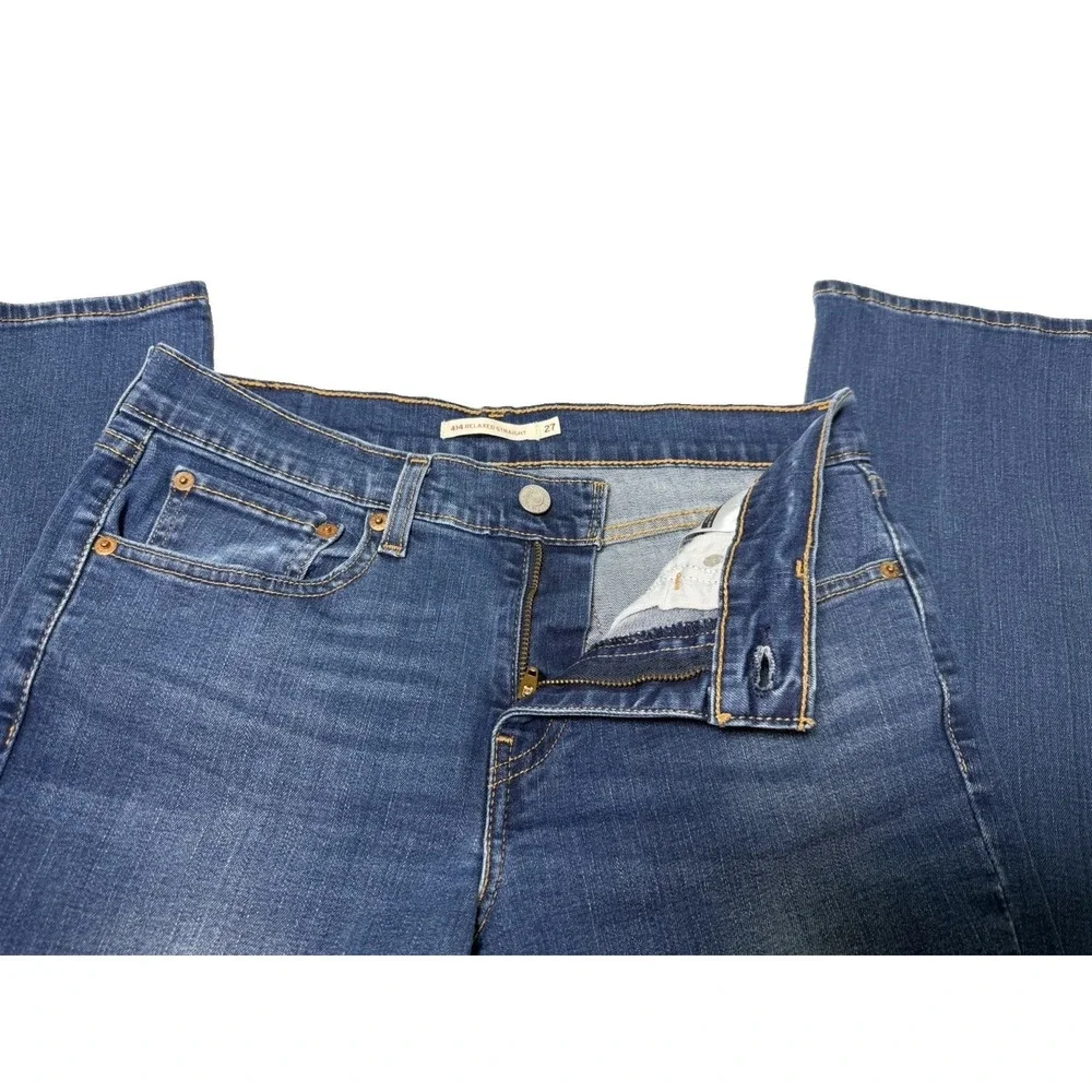 Levi's 414 Womens Jeans 27 Relaxed Straight Leg  Mid Rise Stretch Denim Blue